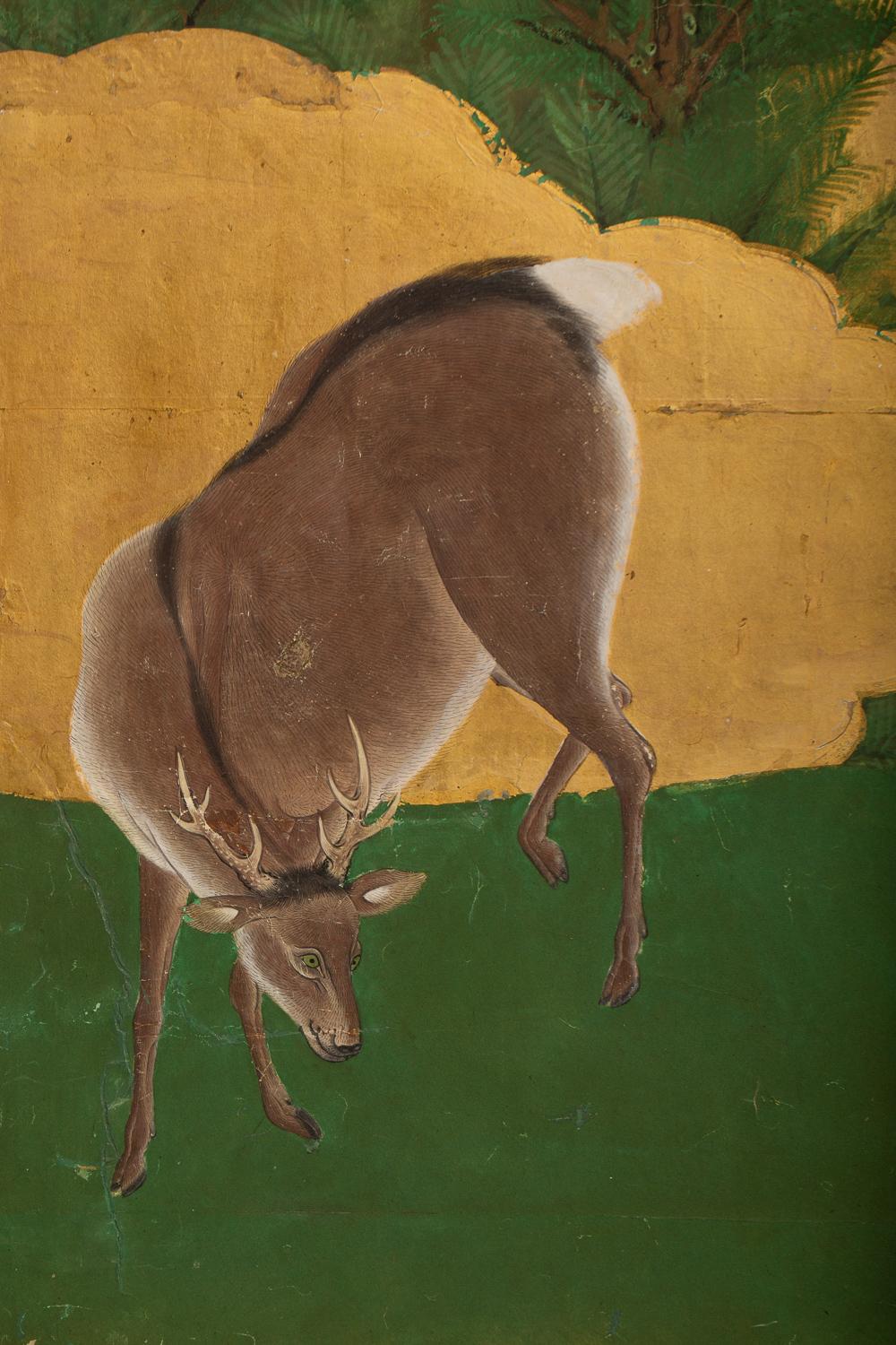 Paravent japonais à deux panneaux, paysage de cerf en cèdre Bon état - En vente à Hudson, NY