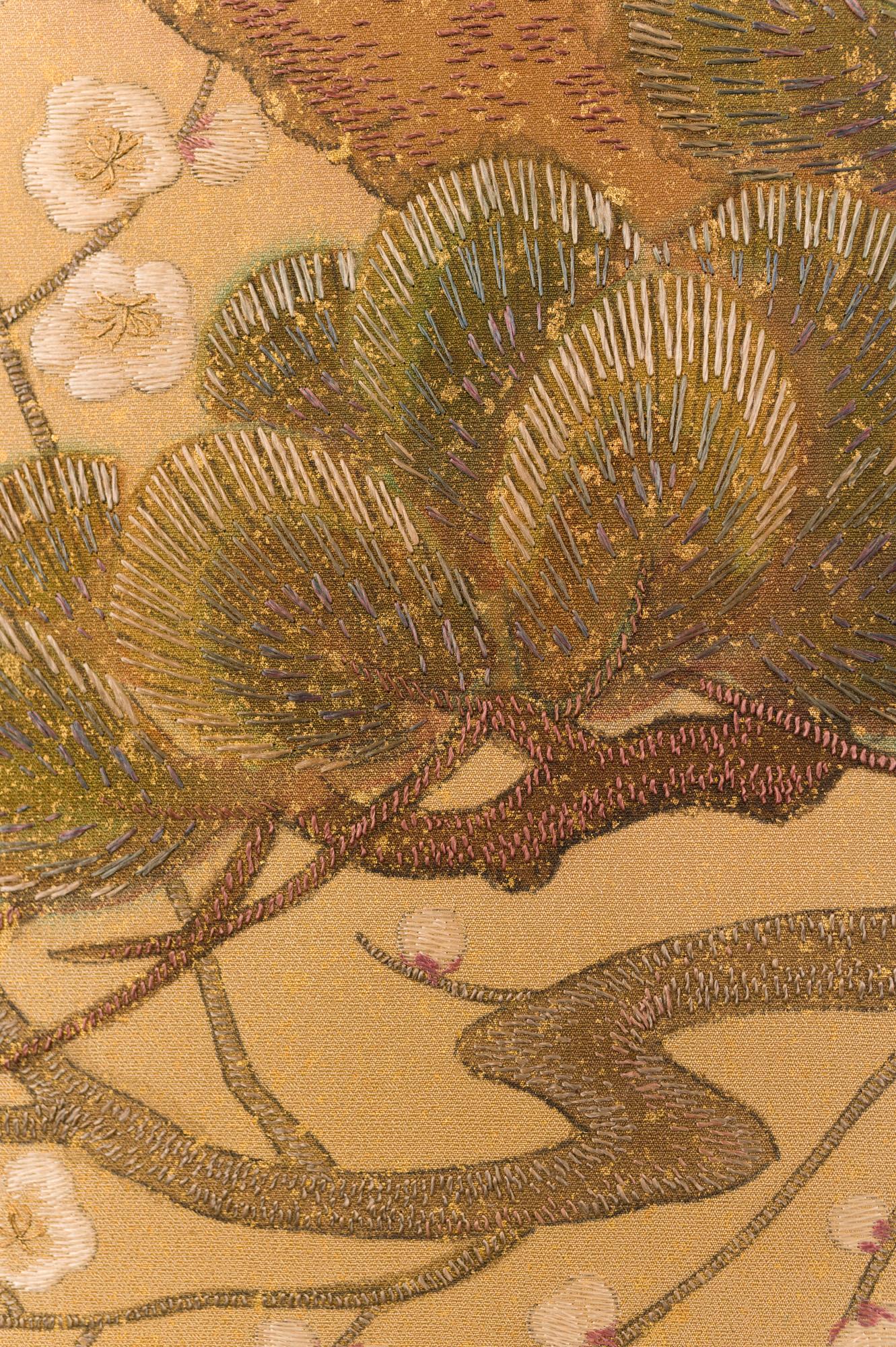 Japanese Two-Panel Screen, Embroidered Pine at Water's Edge 5