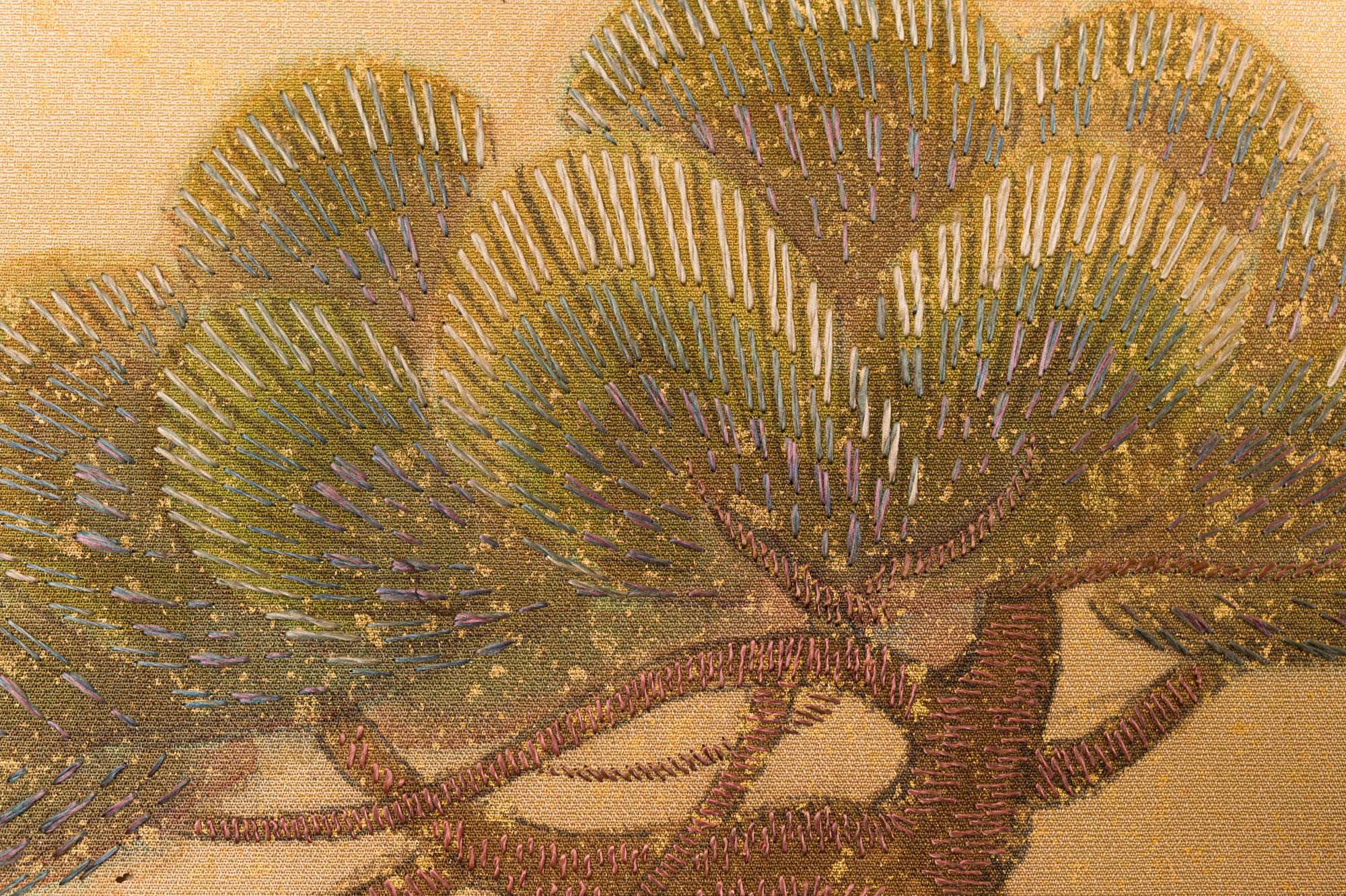 Japanese Two-Panel Screen, Embroidered Pine at Water's Edge 1