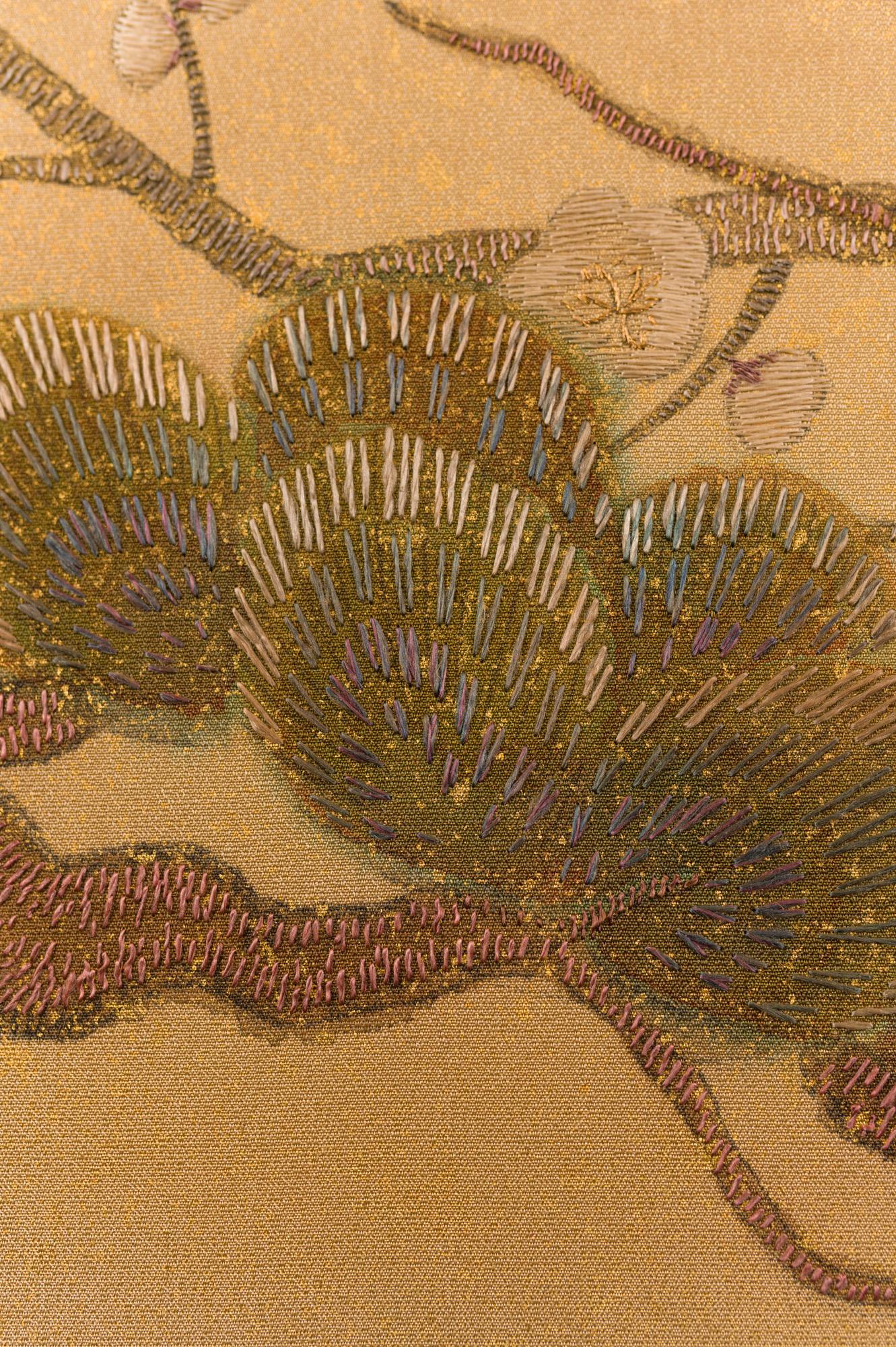 Japanese Two-Panel Screen, Embroidered Pine at Water's Edge 2