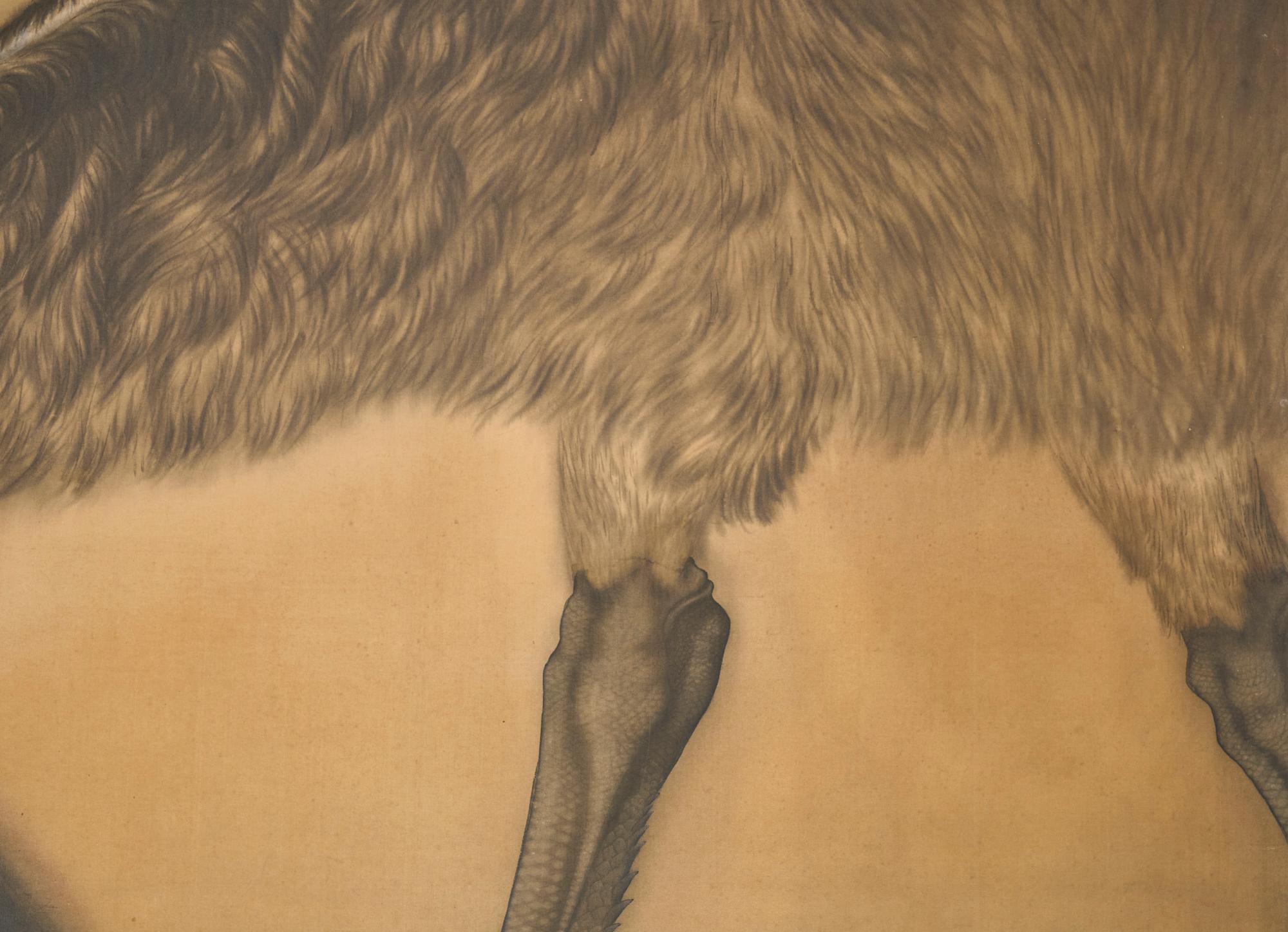 Paravent japonais à deux panneaux : Émeu dans un cactus en fleur en vente 2