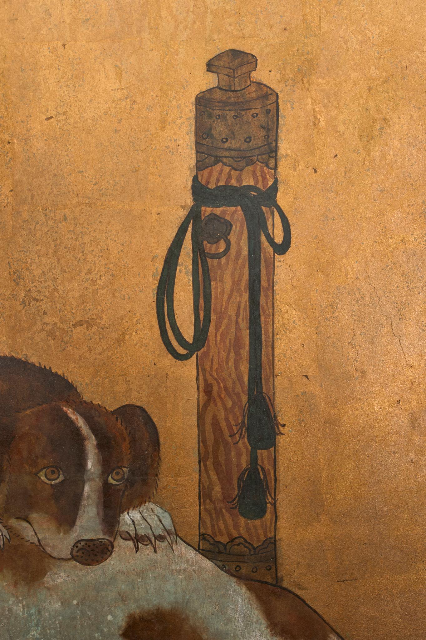 18th Century Japanese Two Panel Screen: European Hounds For Sale