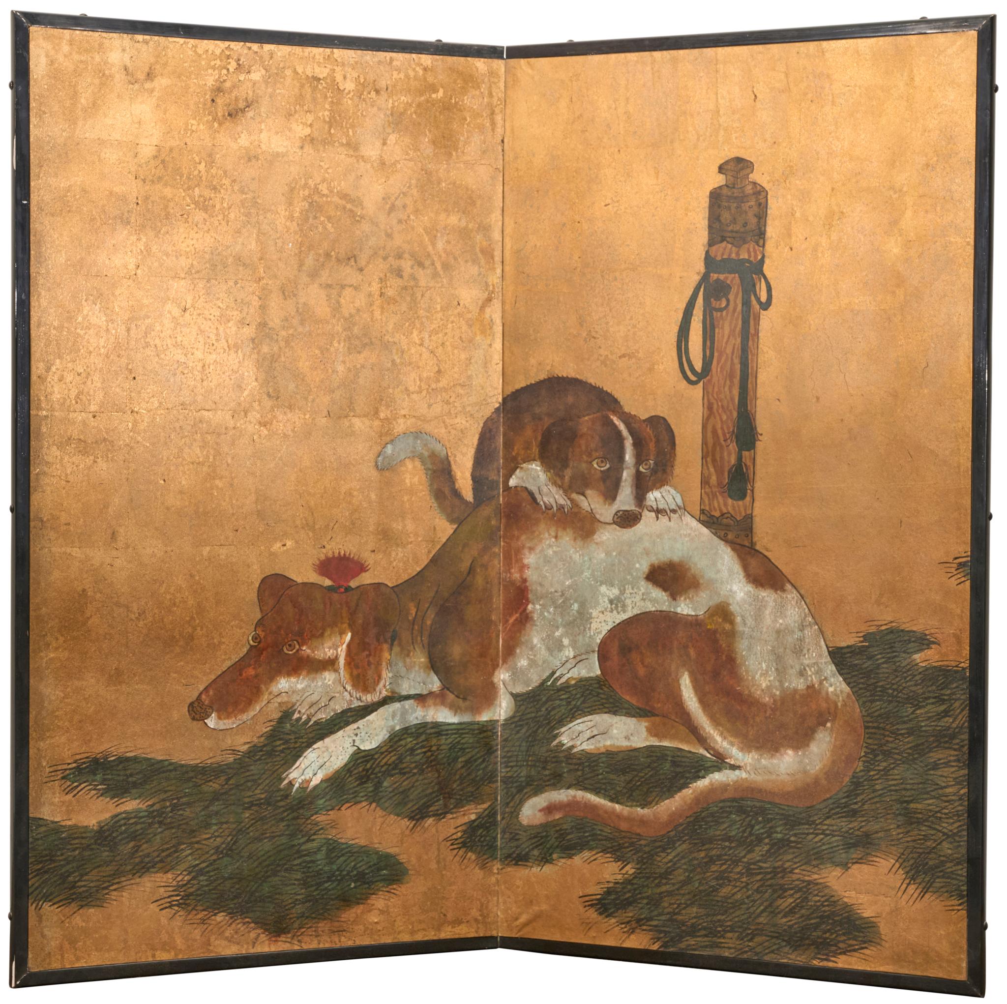 Japanese Two Panel Screen: European Hounds For Sale 3
