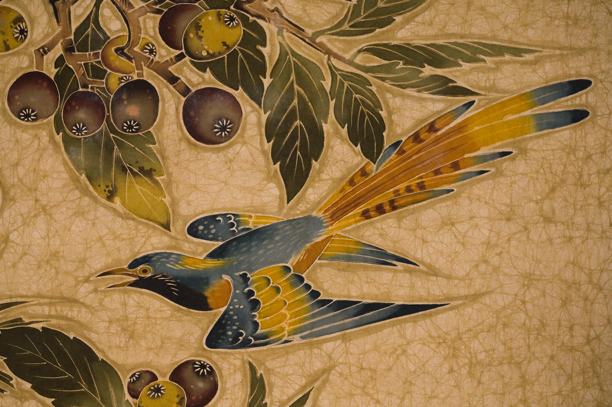 Japanese Two Panel Screen Exotic Birds in a Fruit Tree 7