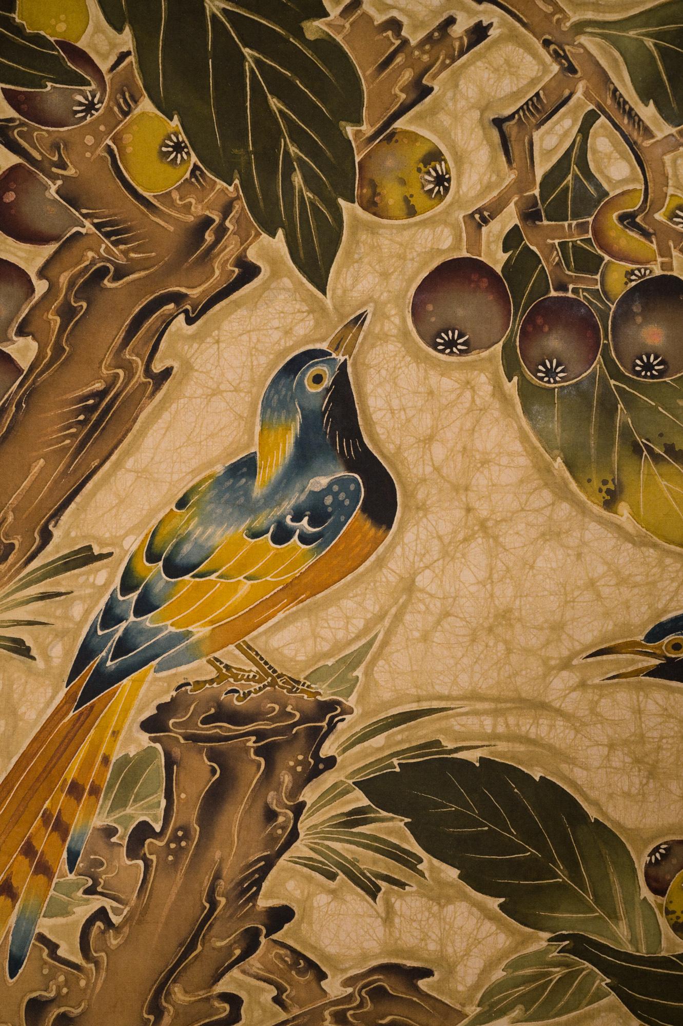 Japanese Two Panel Screen Exotic Birds in a Fruit Tree 8