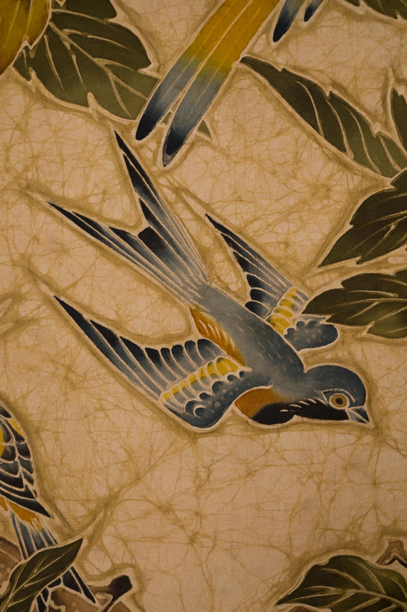 20th Century Japanese Two Panel Screen Exotic Birds in a Fruit Tree