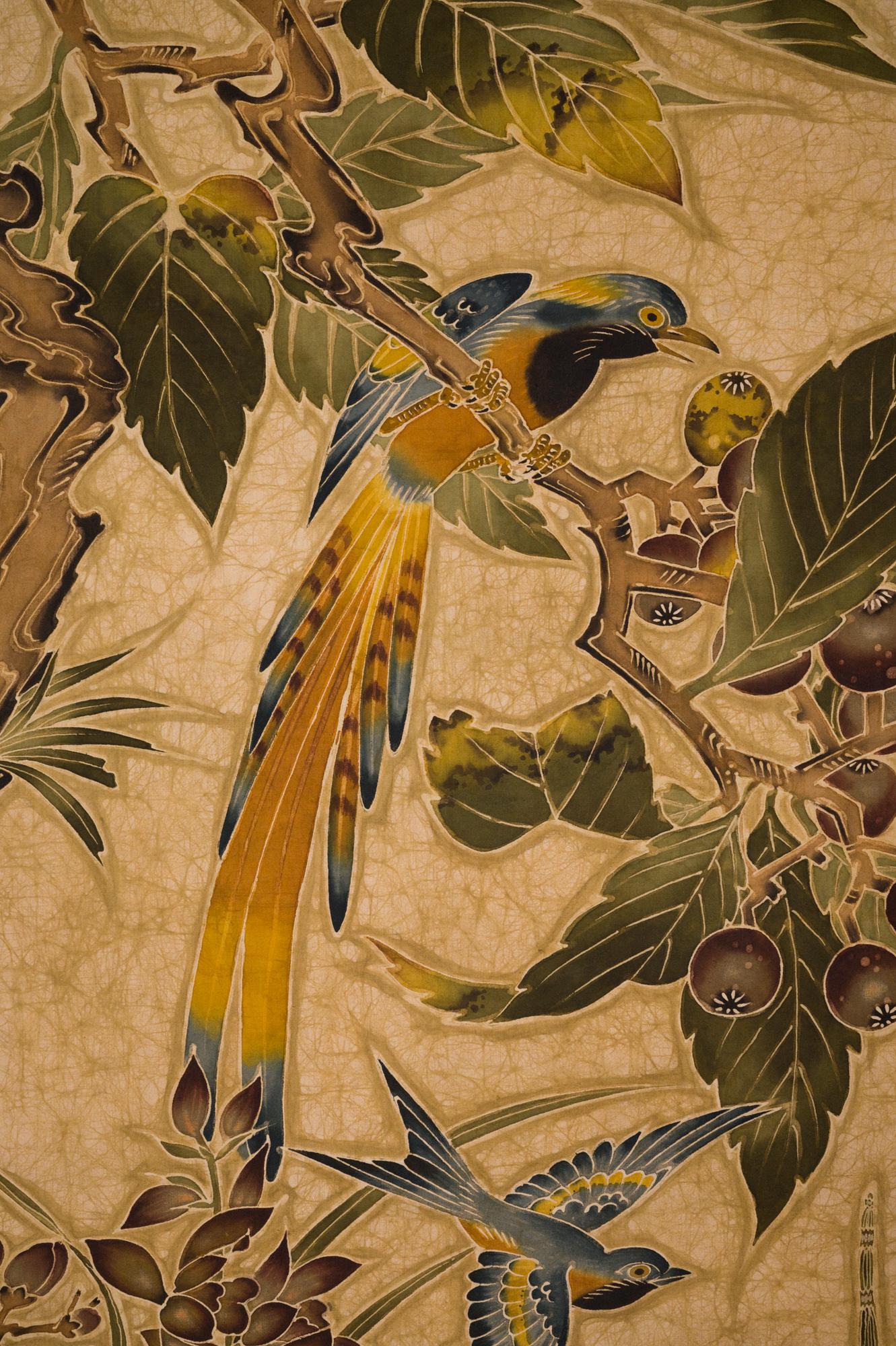 Japanese Two Panel Screen Exotic Birds in a Fruit Tree 4