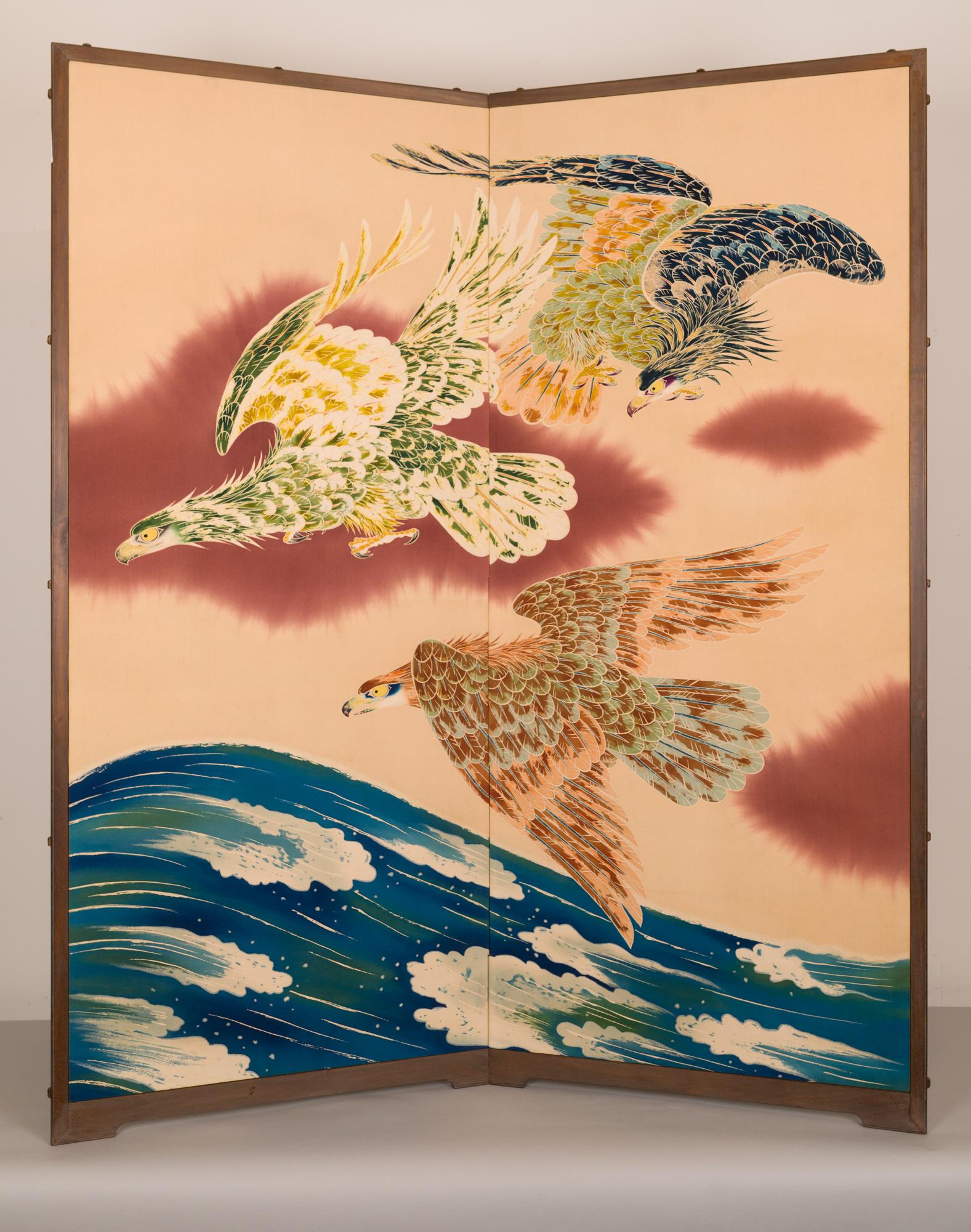 Japanese Two Panel Screen Falcons in Flight 4