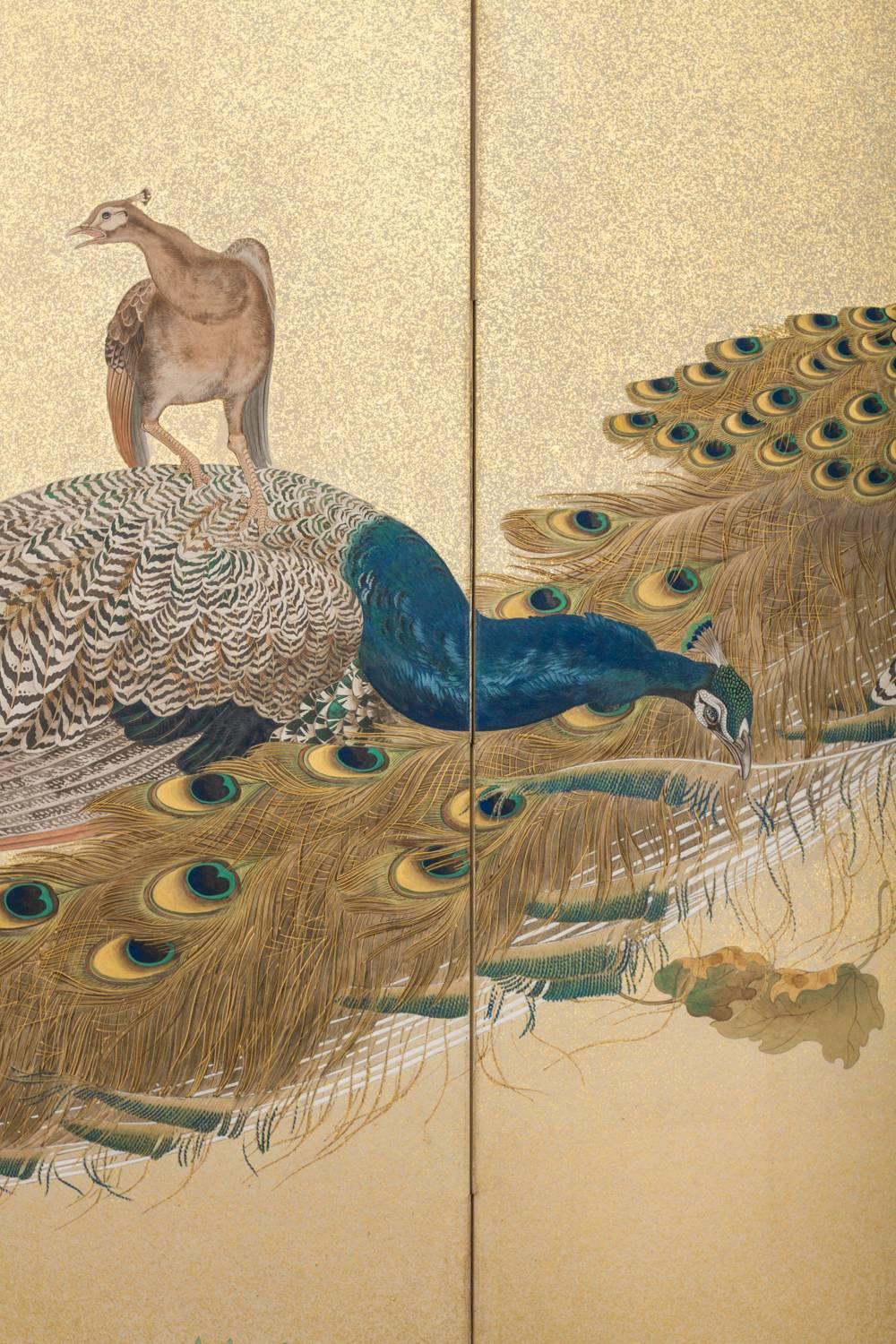 Signed Hosetsu. Taisho period painting, circa 1920
Peafowl are considered a symbol of family prosperity.