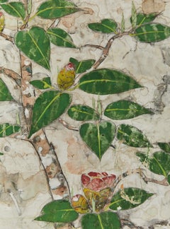 Japanese Two Panel Screen: Floral Tarashikomi