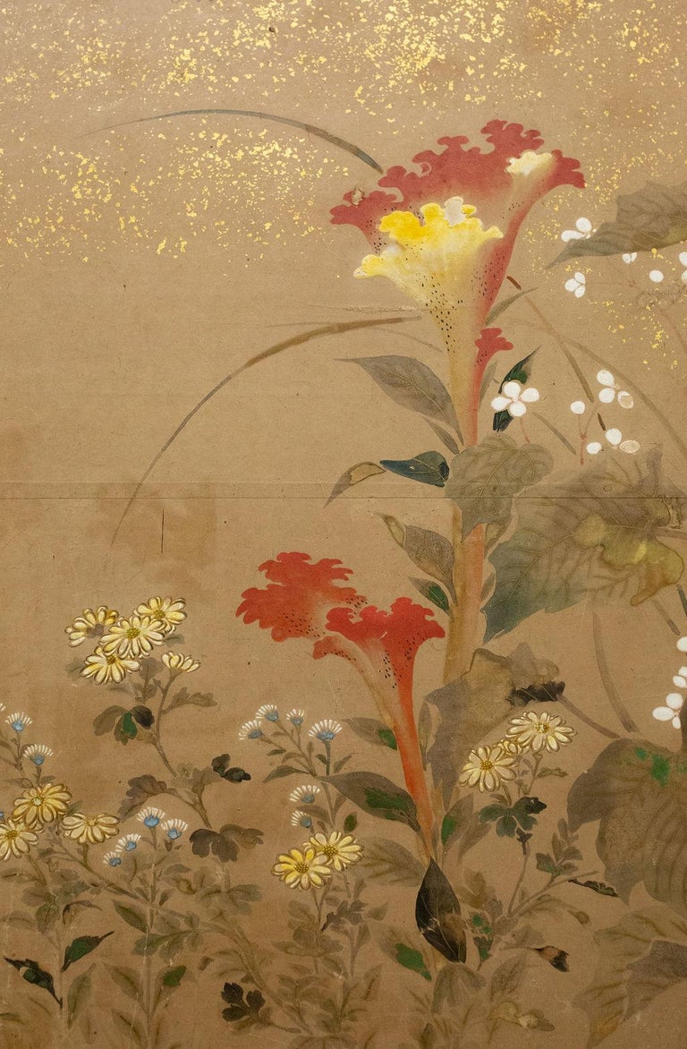 18th Century Japanese Two-Panel Screen, Flower Garden For Sale