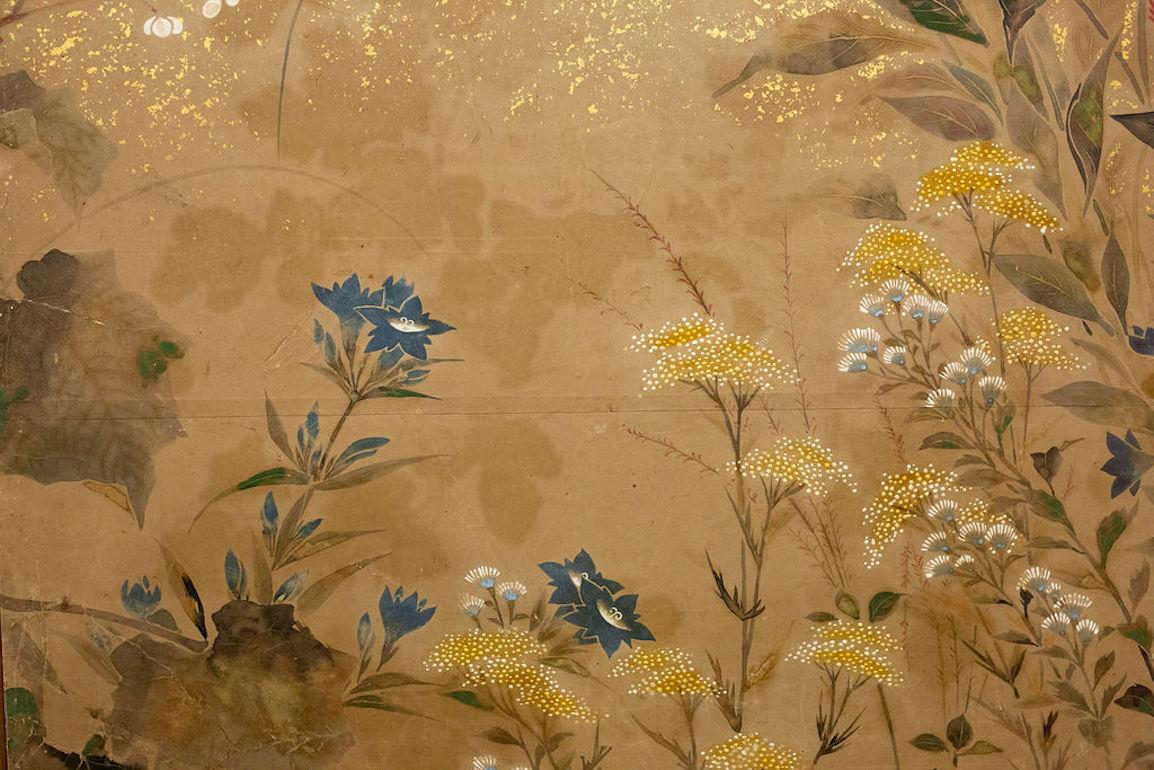 Japanese Two-Panel Screen, Flower Garden For Sale 1