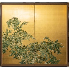 Japanese Two Panel Screen: Flowering Hedge (Japanese Privet)