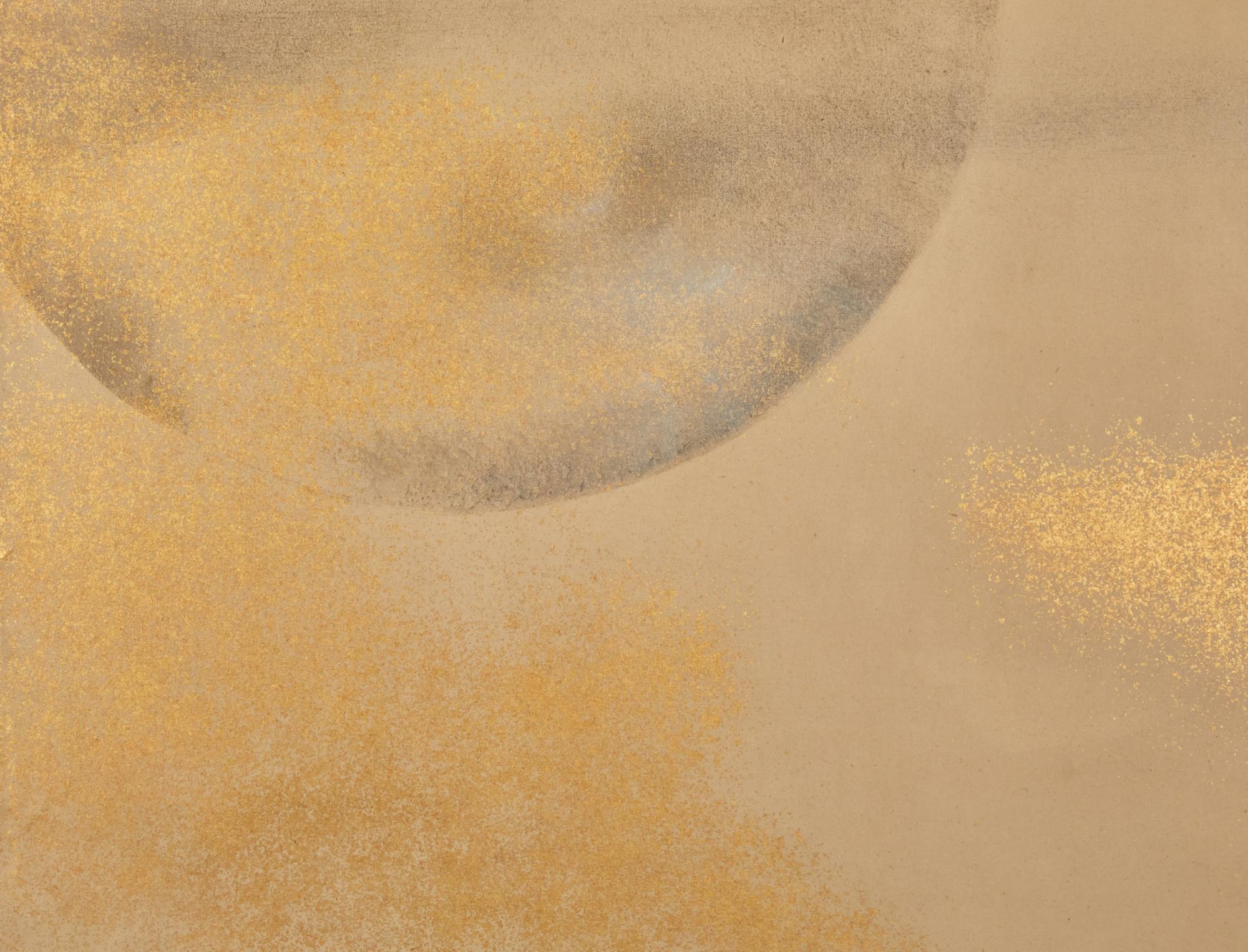 20th Century Japanese Two Panel Screen: Full Moon Through Gold Dust Clouds For Sale