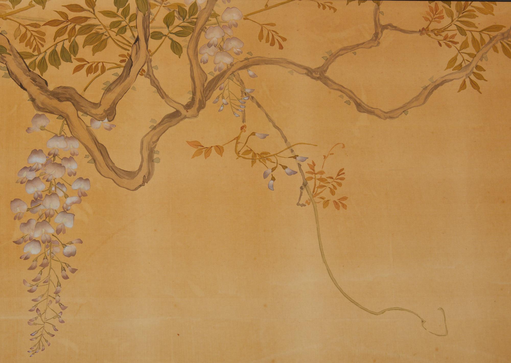 Japanischer Raumteiler mit zwei Tafeln: Gartenlandschaft (20. Jahrhundert) im Angebot