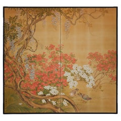 Japanese Two Panel Screen: Garden Landscape