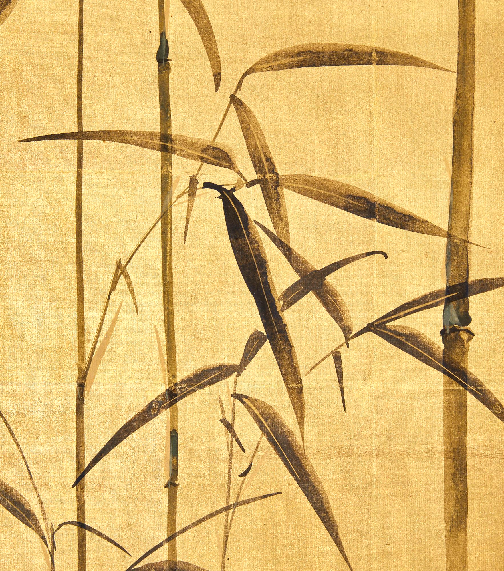 Bronze Japanese Two Panel Screen: Garden Scene For Sale