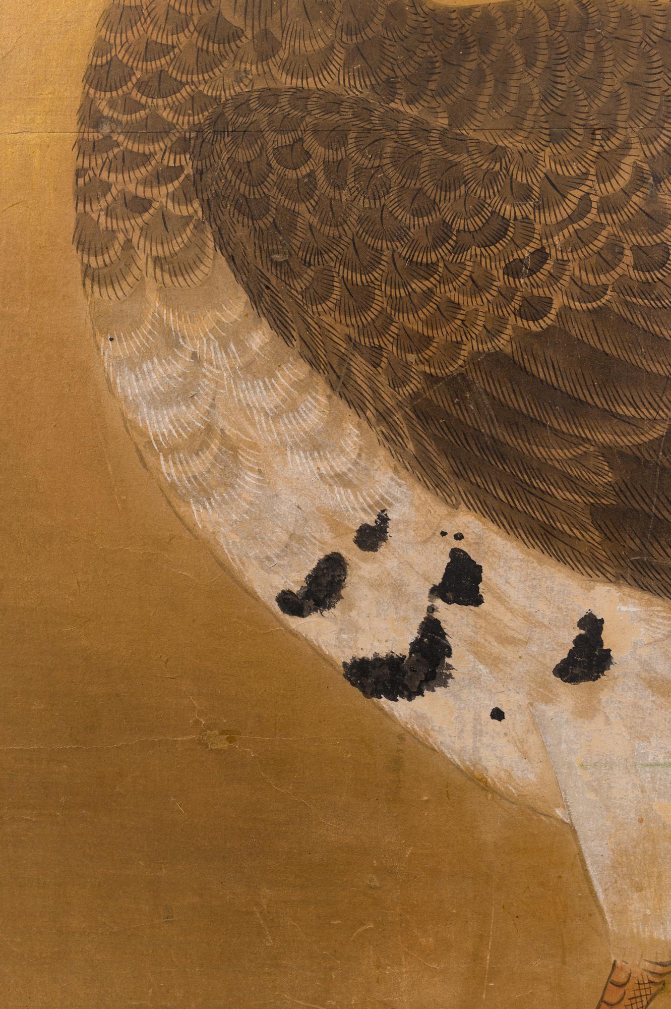 Edo Japanese Two-Panel Screen Geese on Gold