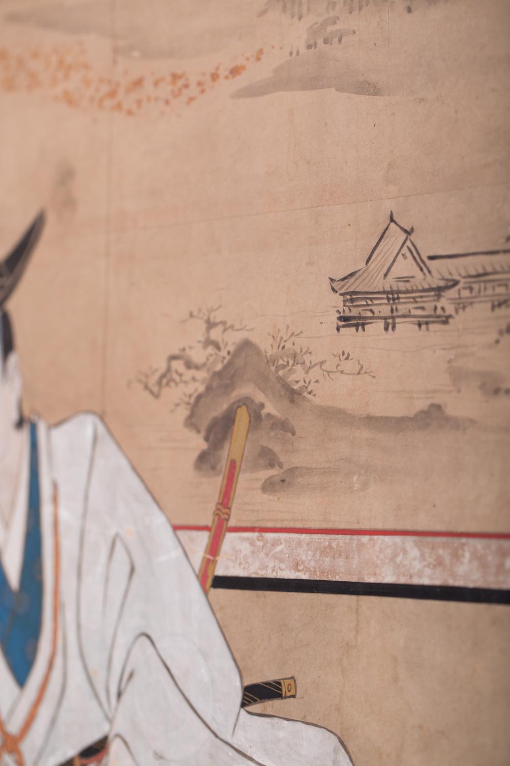 Edo Écran japonais à deux panneaux : Guerriers de Genpei en vente