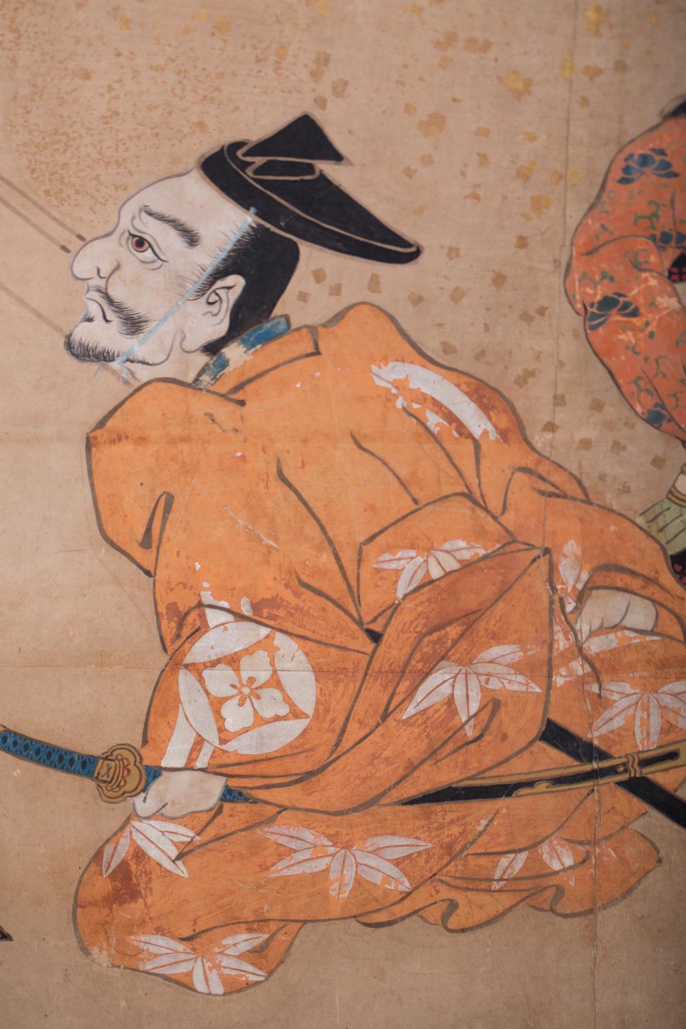 Écran japonais à deux panneaux : Guerriers de Genpei en vente 1