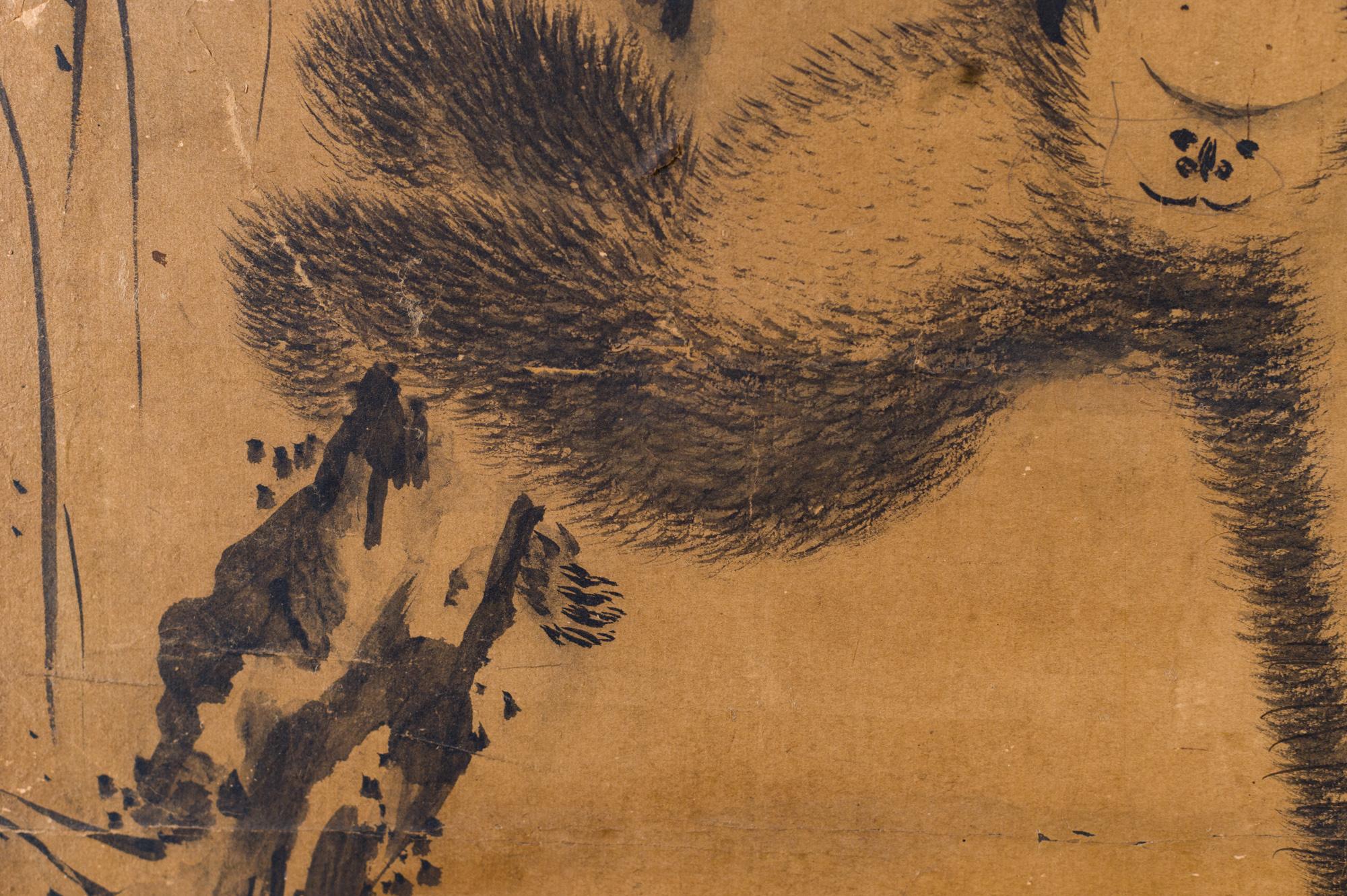 Japanischer zweiteiliger Raumteiler aus dem 17. Jahrhundert, Gibbons of Folklore (Edo) im Angebot