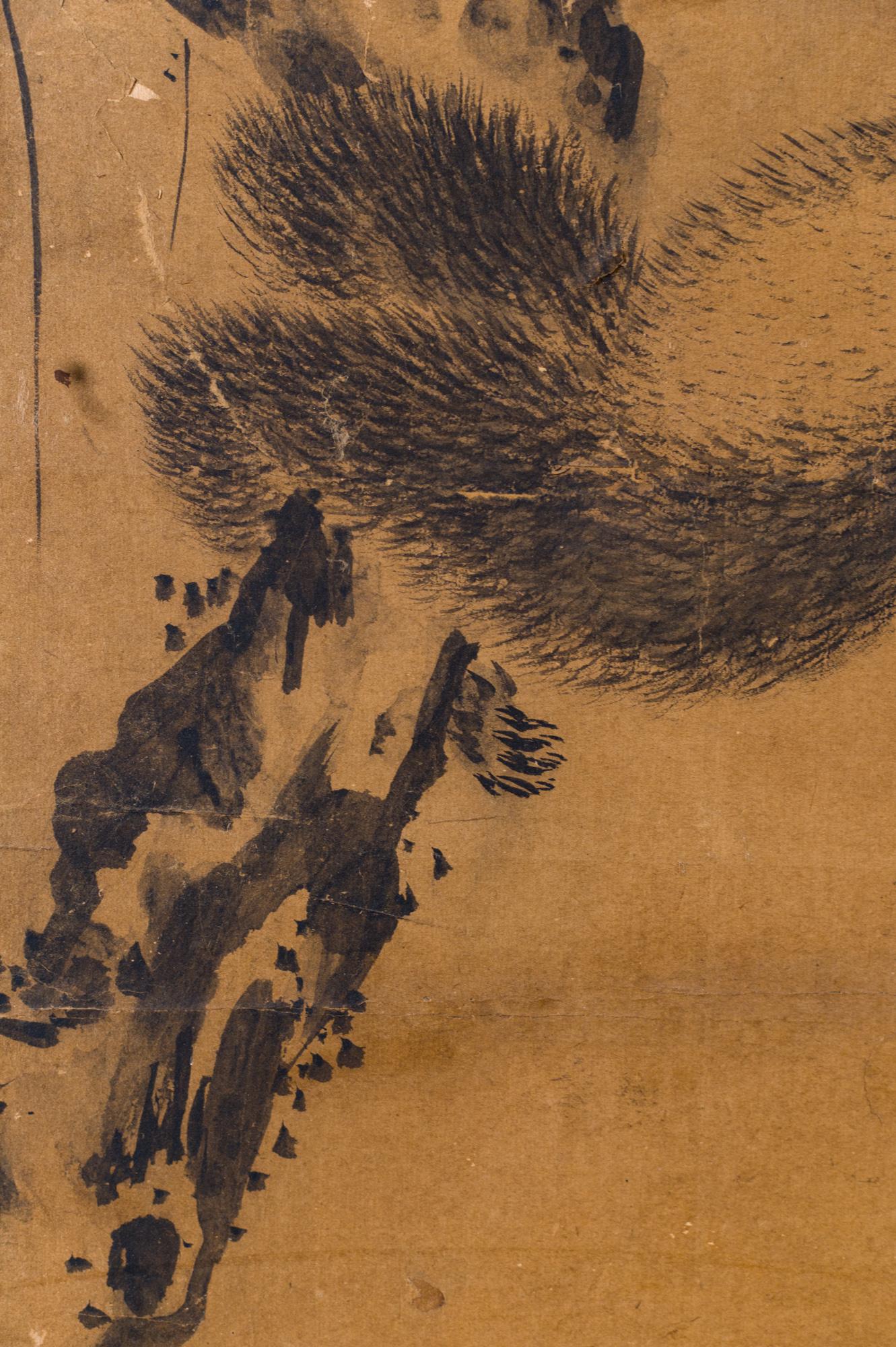 Japanischer zweiteiliger Raumteiler aus dem 17. Jahrhundert, Gibbons of Folklore im Zustand „Gut“ im Angebot in Hudson, NY