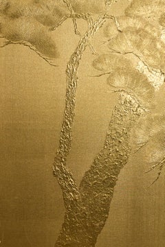 Japanese Two Panel Screen: Gilded Pine