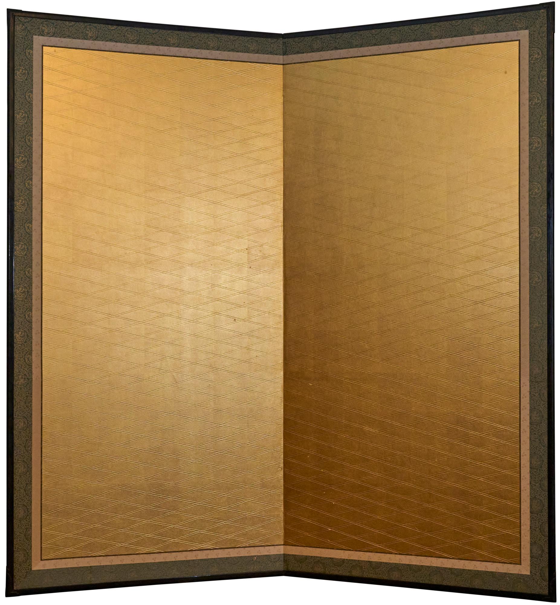 Japanese Two Panel Screen: Gold Lattice im Angebot 1