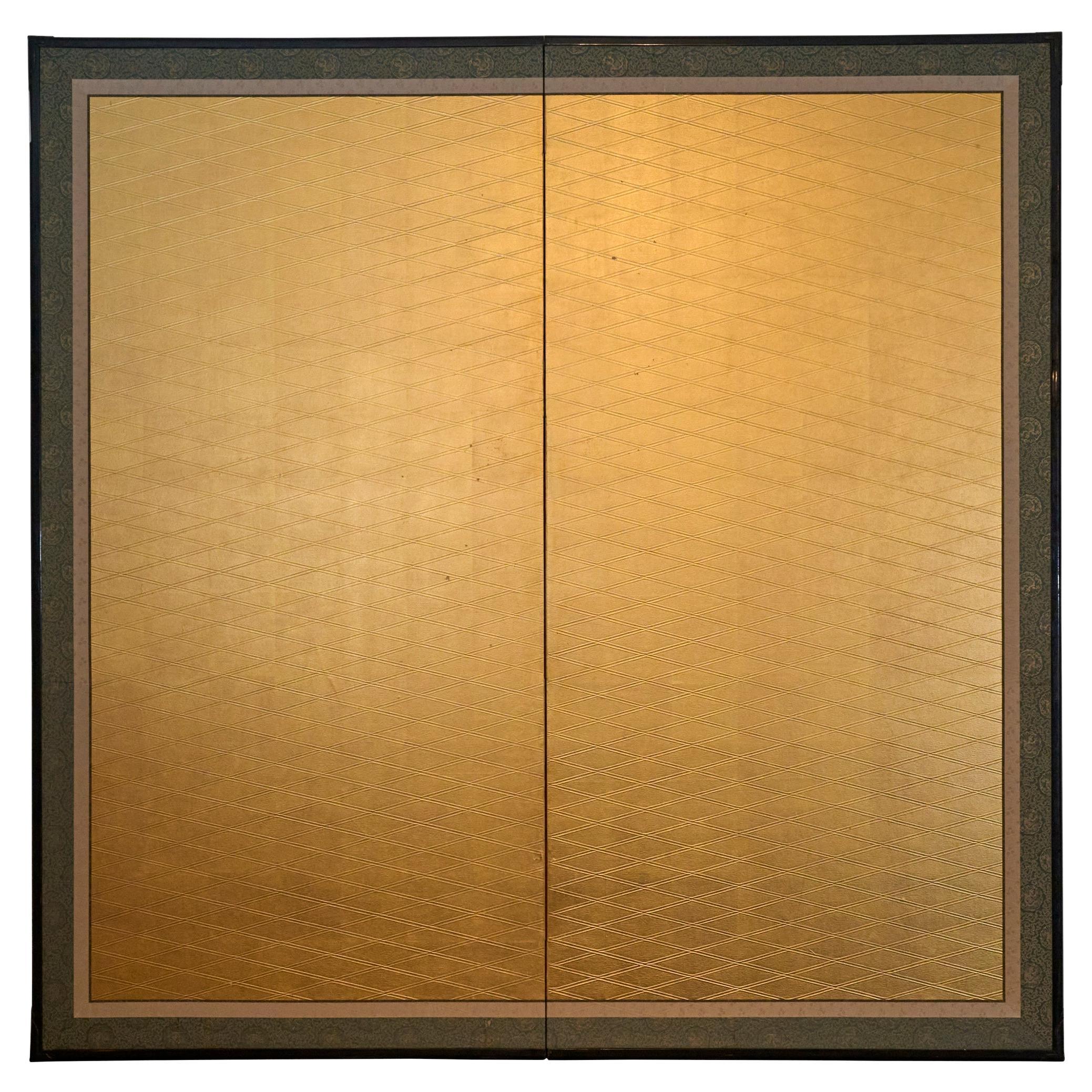 Japanese Two Panel Screen: Gold Lattice