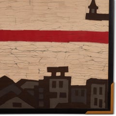 Biombo japonés de dos paneles, escena portuaria en una vista modernista