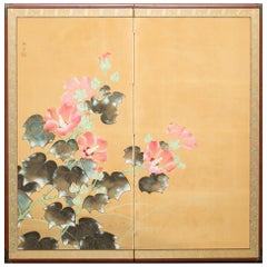 Japanese Two-Panel Screen, Hibiscus In Bloom