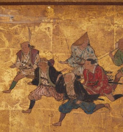 Japanese Two Panel Screen: Horse Roundup