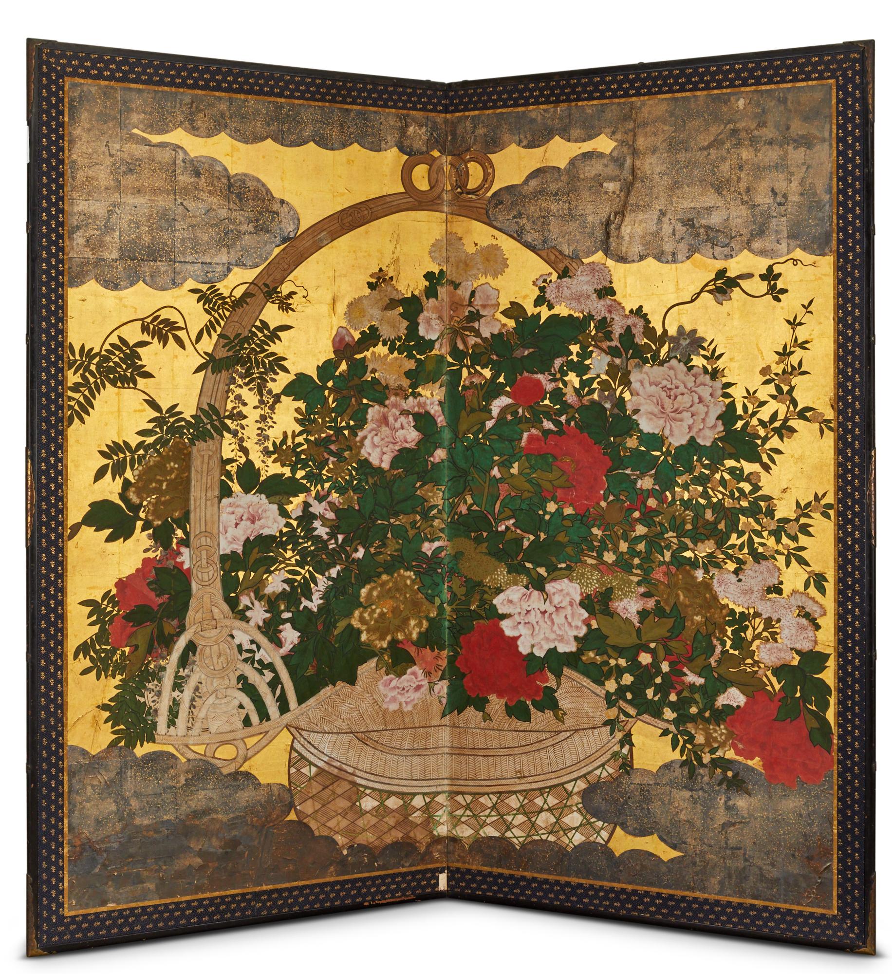 Biombo Japonés de Dos Paneles: Ikebana en venta 7