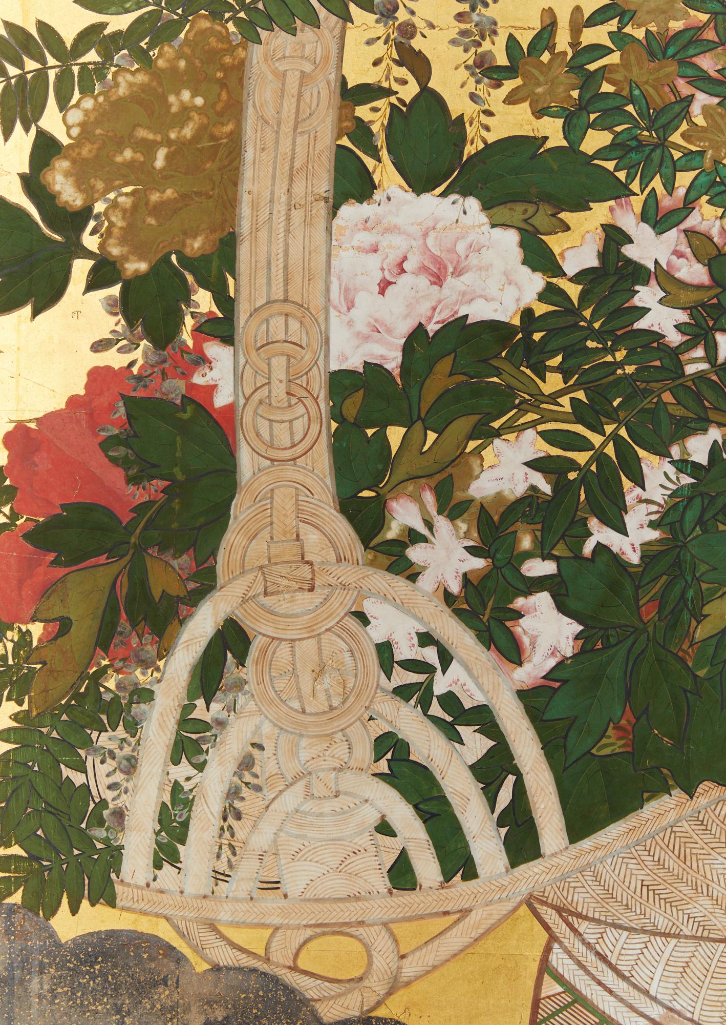 Biombo Japonés de Dos Paneles: Ikebana Brocado en venta