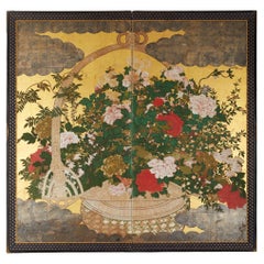 Biombo Japonés de Dos Paneles: Ikebana