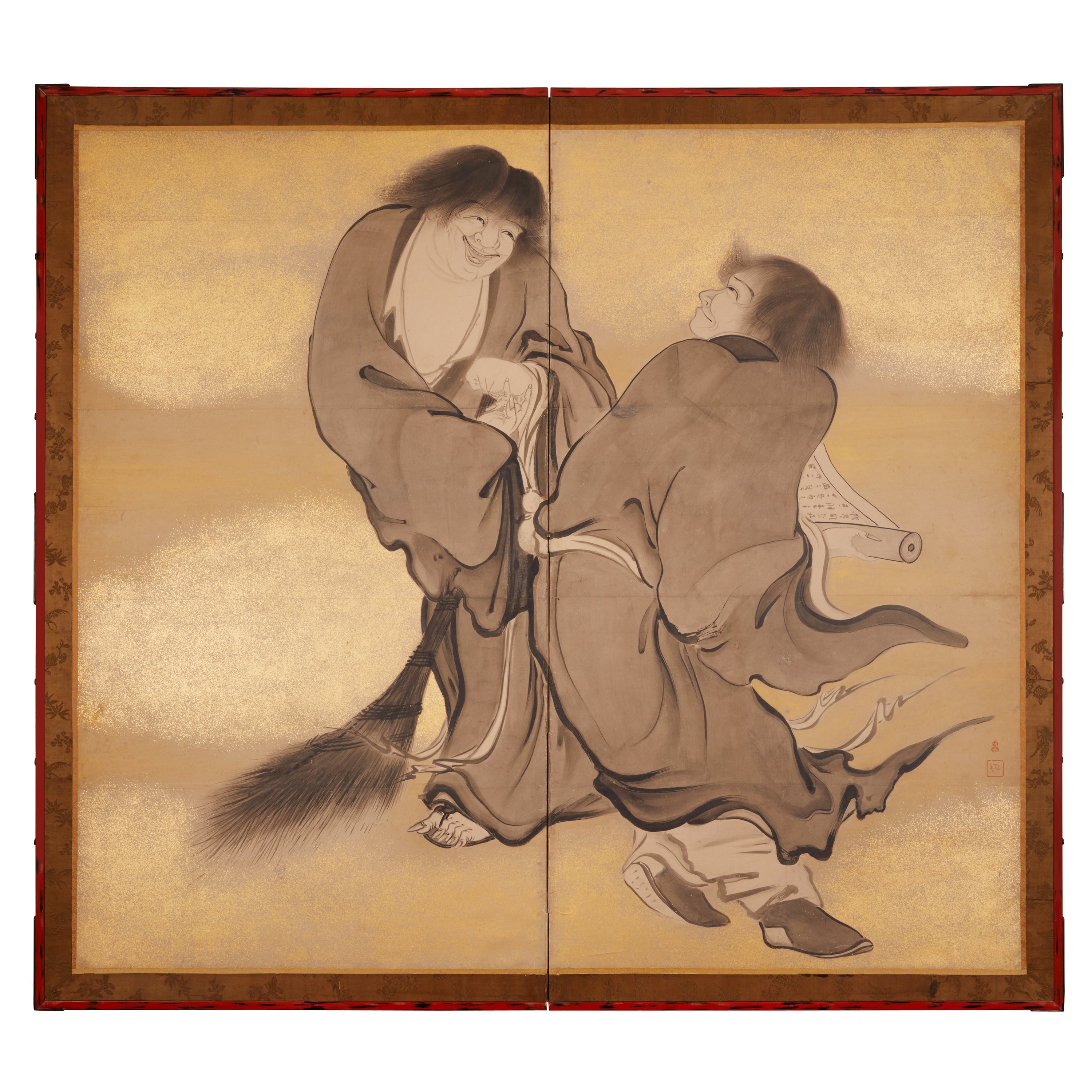 Écran à deux panneaux japonais : Kanzan et Jittoku