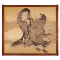 Japanese Two Panel Screen: Kanzan and Jittoku
