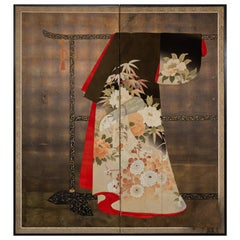 Japanese Two Panel Screen: Kimono on Rack