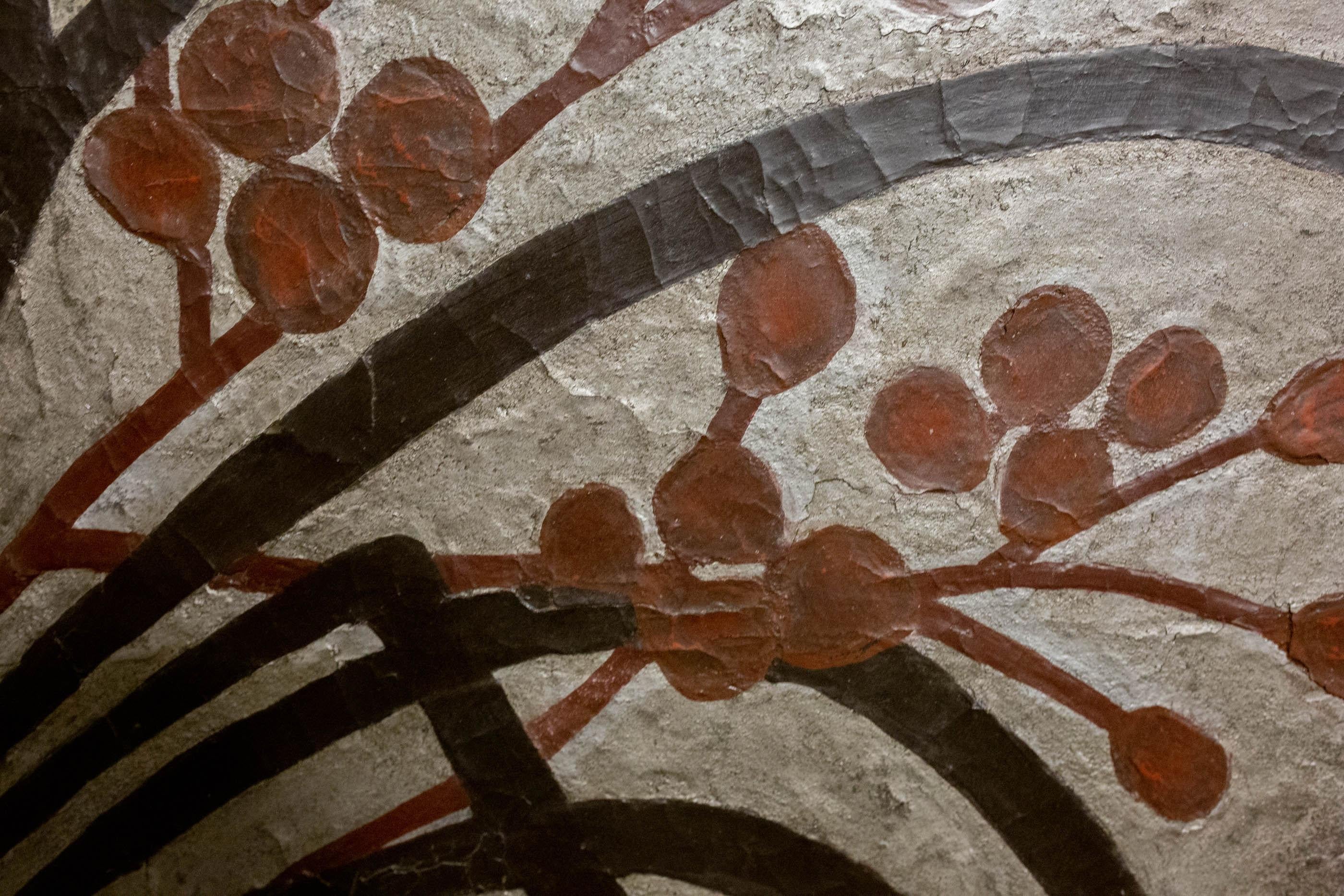 Stylized exotic orchids from southern Japan or China. Heavily applied and textured lacquer on canvas with silk brocade border. Expand photos for a better view of the texture. Recently remounted.