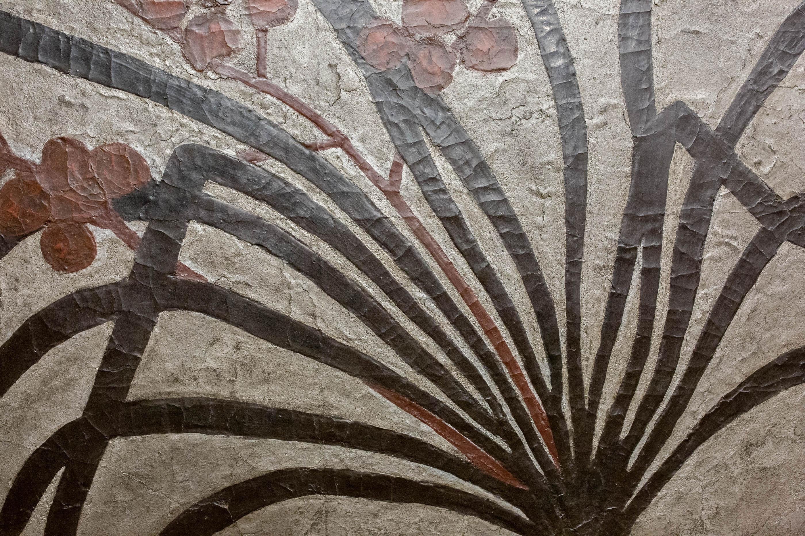 19th Century Japanese Two-Panel Screen Lacquer Painting on Canvas of Mirrored Flower Design