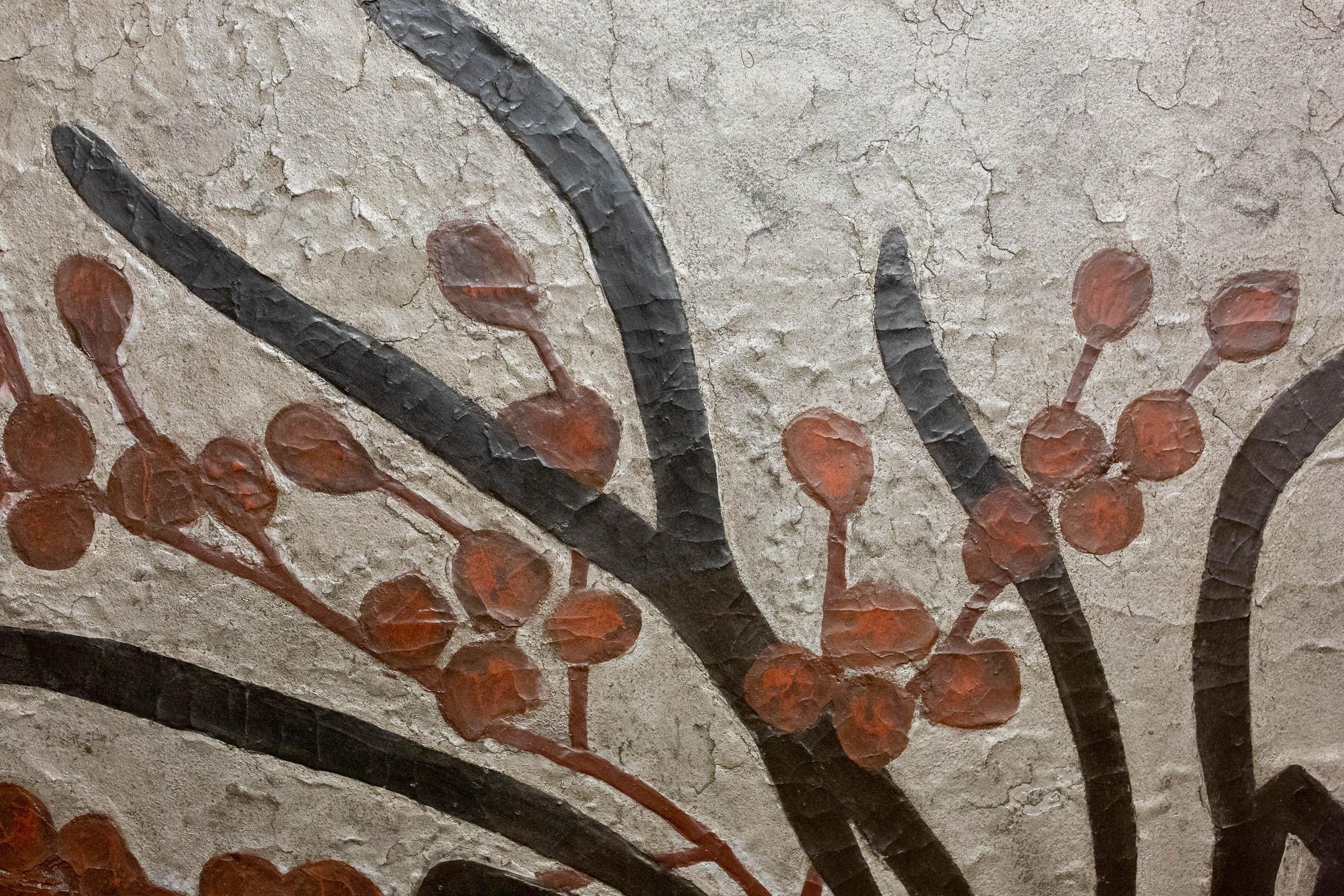 Japanese Two-Panel Screen Lacquer Painting on Canvas of Mirrored Flower Design 1