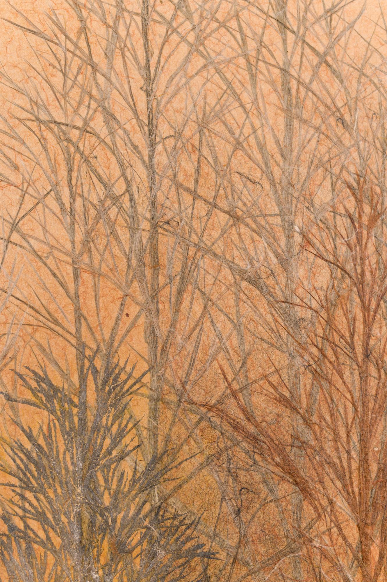 Biombo japonés de dos paneles Bosque otoñal tardío, raro biombo de arte en papel Obara en venta 5
