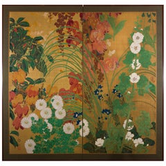 Japanese Two Panel Screen Late Summer Into Fall