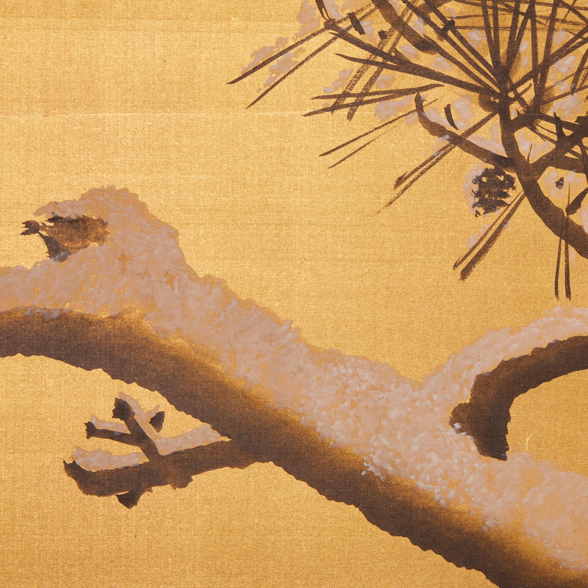 20th Century Japanese Two-Panel Screen, Maruyama Oyo’s Pine in Snow