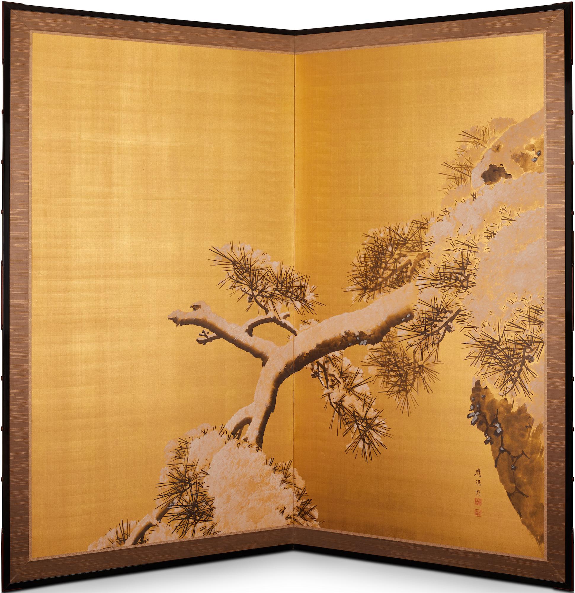 Japanese Two-Panel Screen, Maruyama Oyo’s Pine in Snow 2