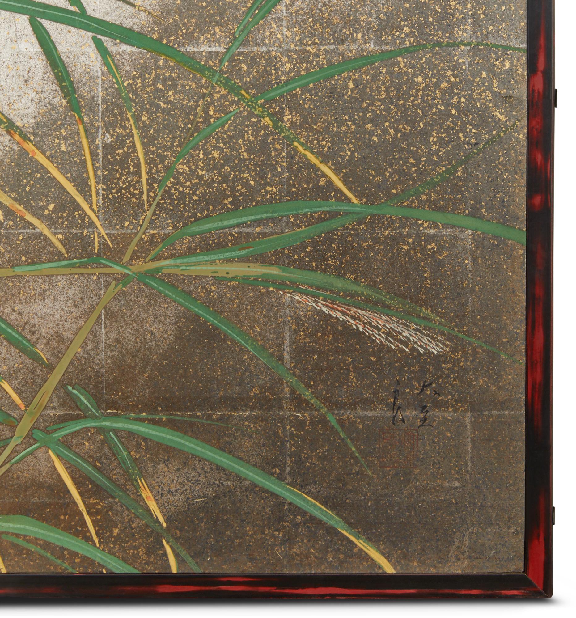 Japanese Two Panel Screen: Moon and Wild Grasses 1