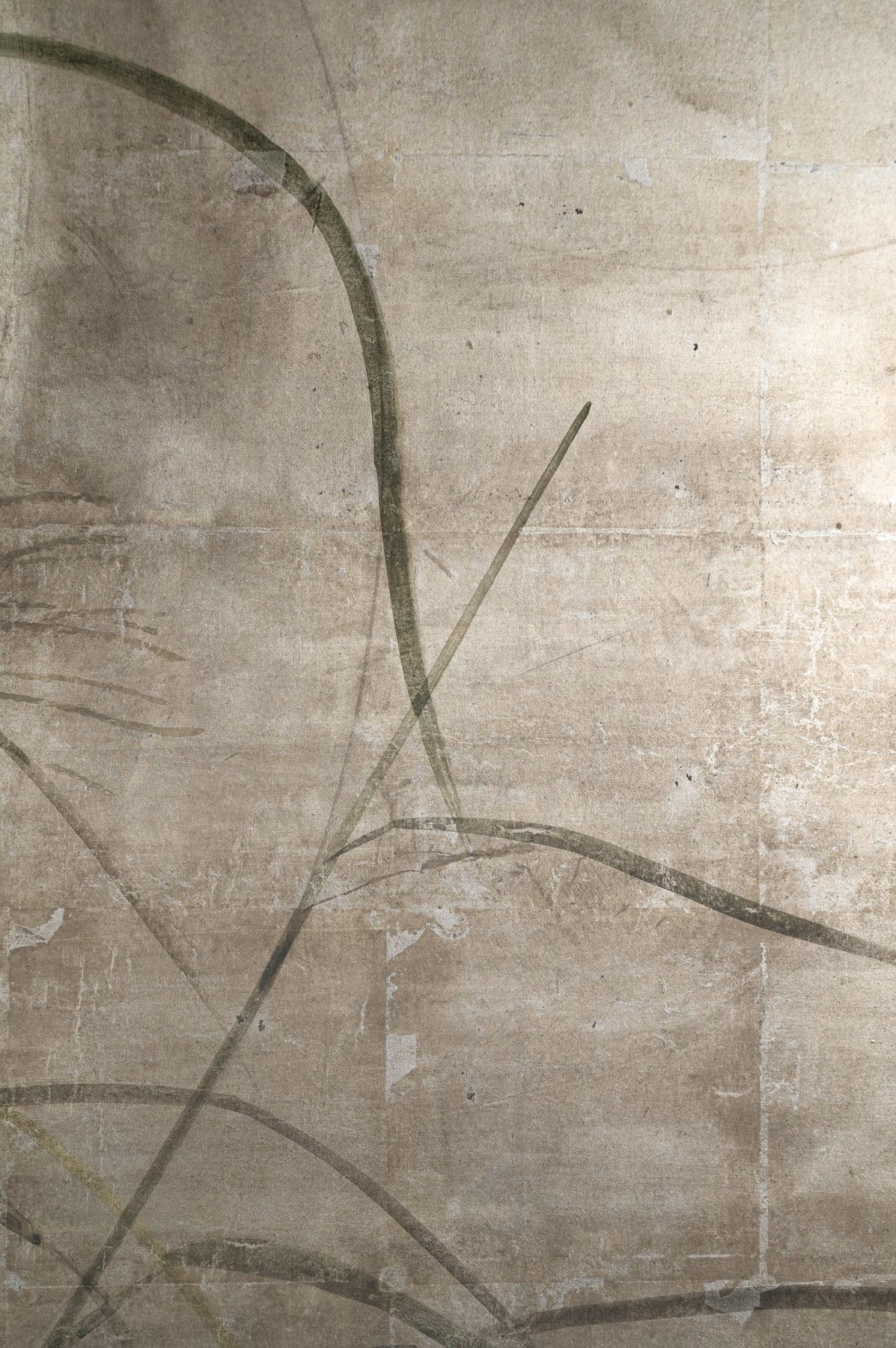 Japanese Two Panel Screen: Moon and Wild Grasses on Silver Leaf 1