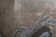 Japanese Two-Panel Screen "Moon Over Turbulent Sea"