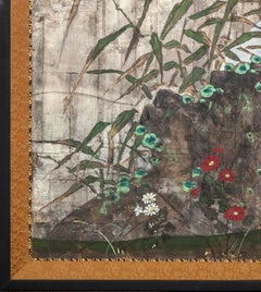 Japanese Two Panel Screen Moon Rising Through Bamboo on Silver Leaf