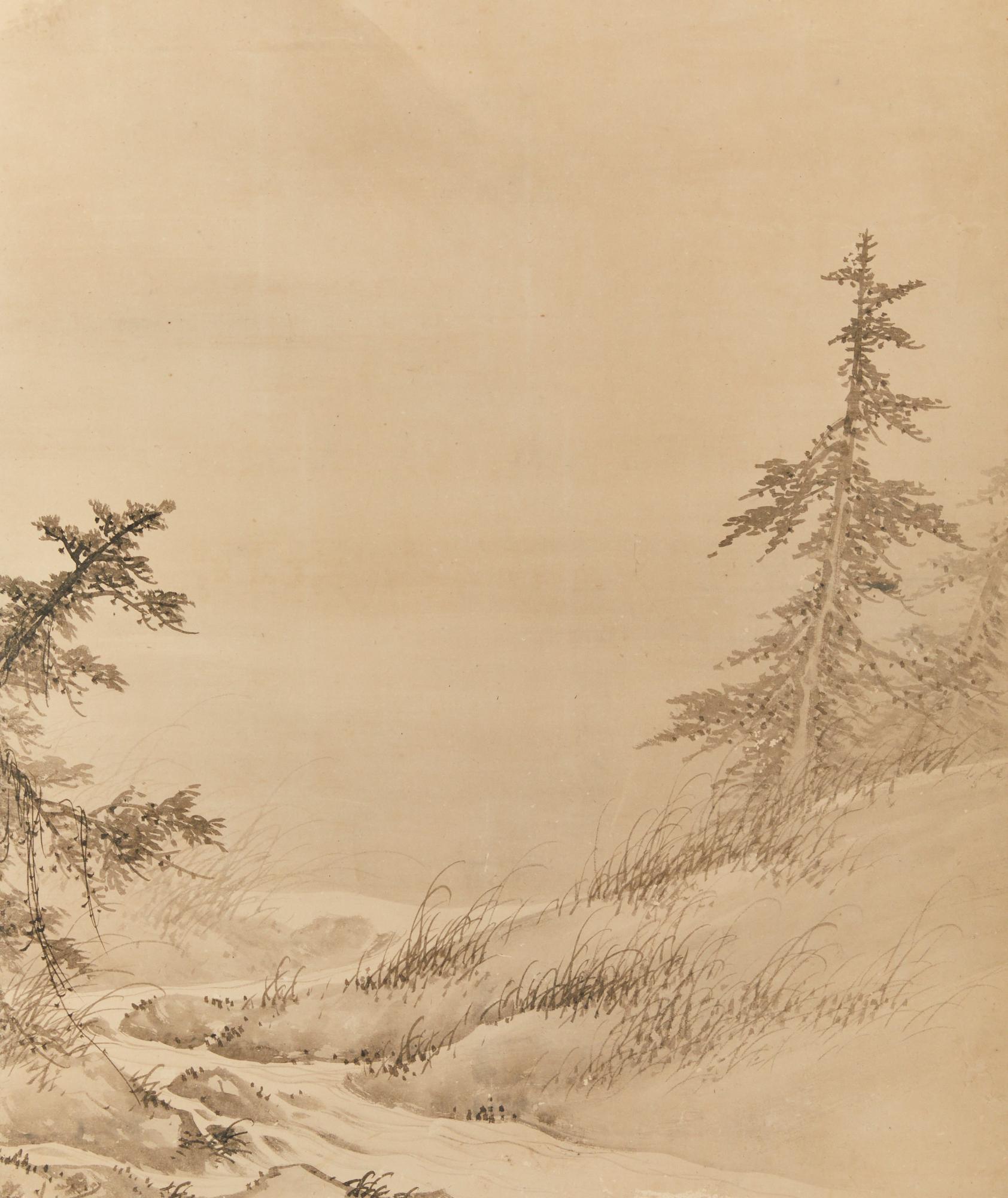 Japanischer Zwei-Panel-Bildschirm: Mondbeschienene Waldlandschaft mit Hirschen im Zustand „Gut“ im Angebot in Hudson, NY